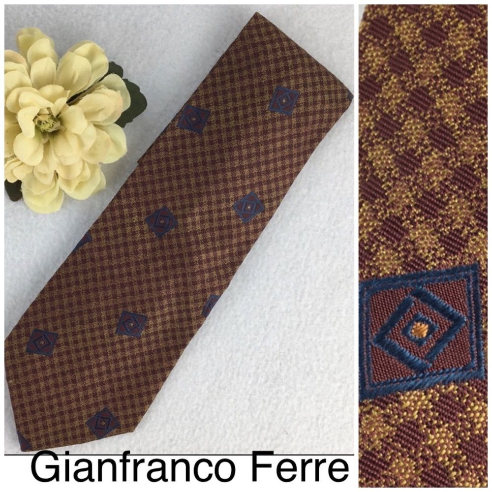 Gianfranco Ferre Vintage 100% Silk Men's Plaid Print Tie